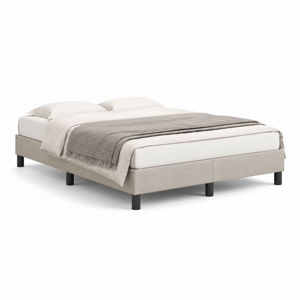 Cadre de lit double beige en polyester 160 x 200 cm avec pieds noirs