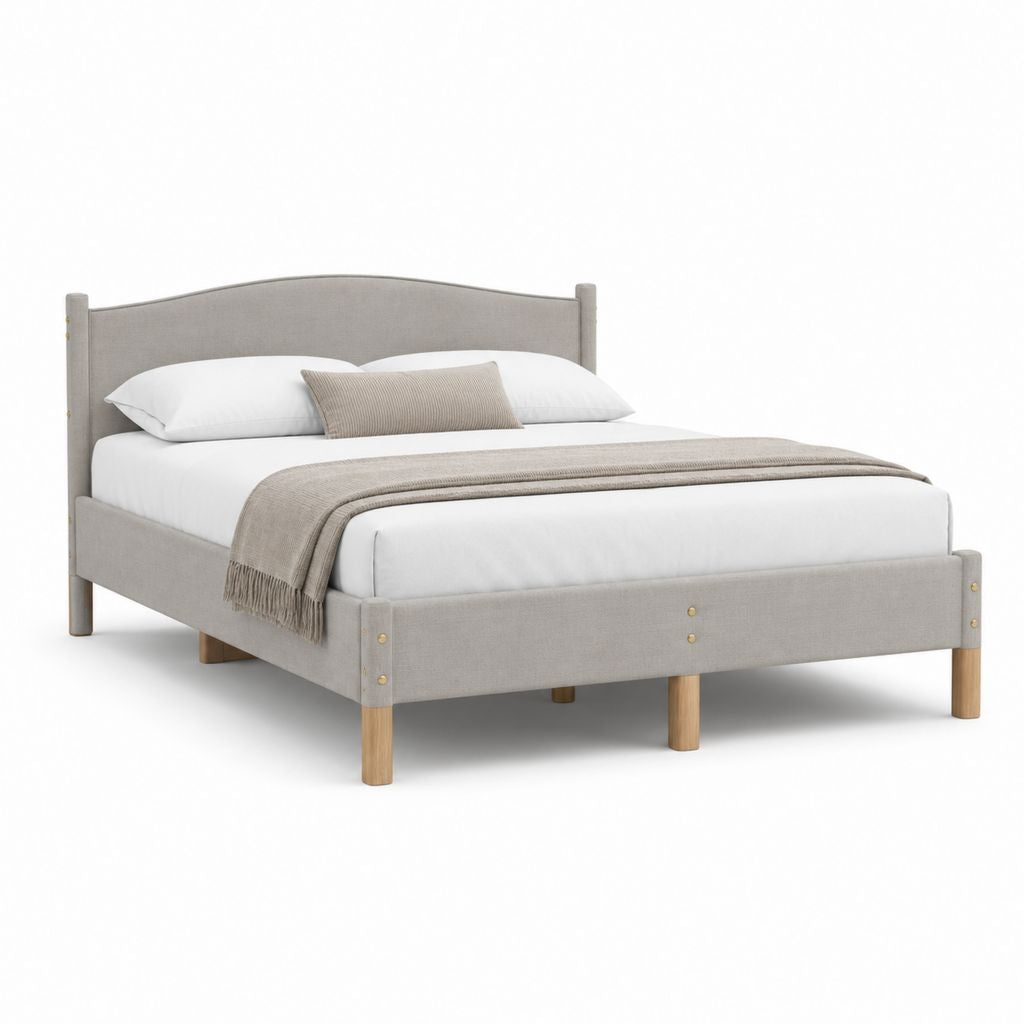 Lit double cadre de lit gris en polyester avec sommier 160 x 200 cm