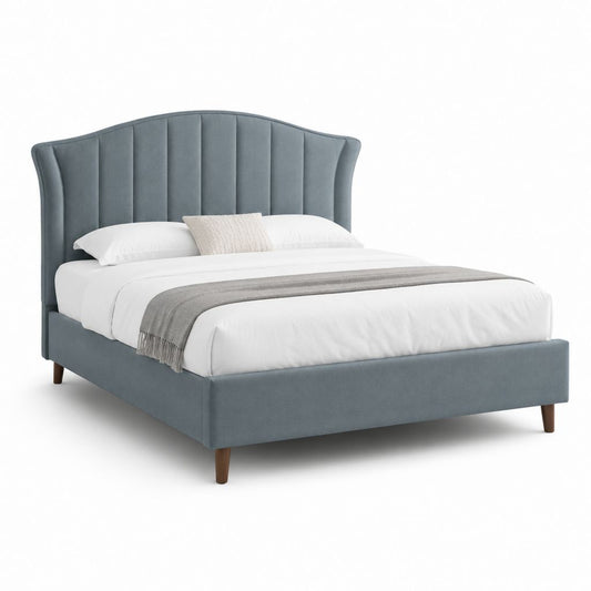 Lit double avec cadre bleu gris en polyester 160 x 200 cm 175 x 215 x 125 cm