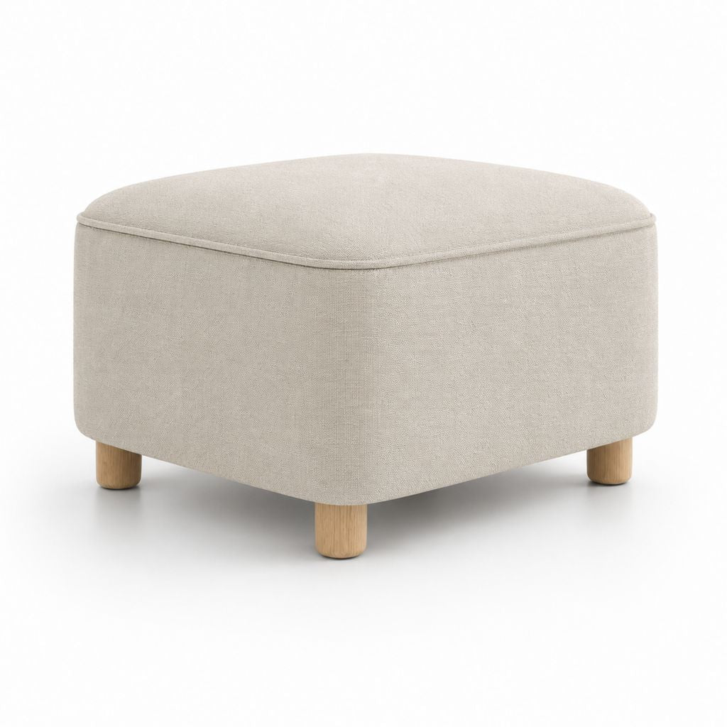 Repose-pieds rectangulaire beige en polyester avec pieds en bois massif 65 x 50 x 42 cm