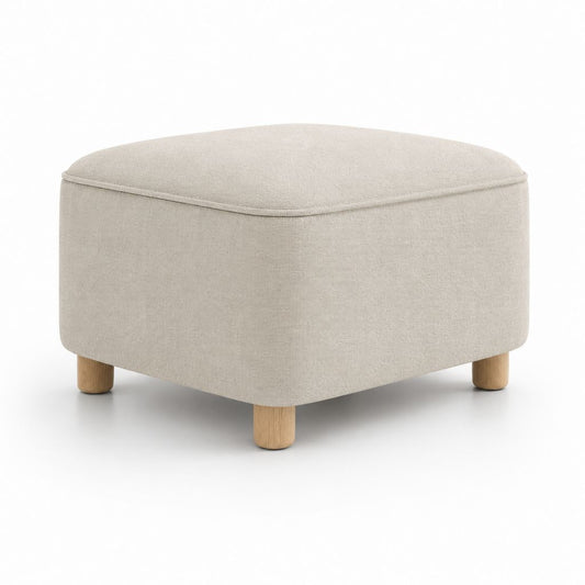 Repose-pieds rectangulaire beige en polyester avec pieds en bois massif 65 x 50 x 42 cm
