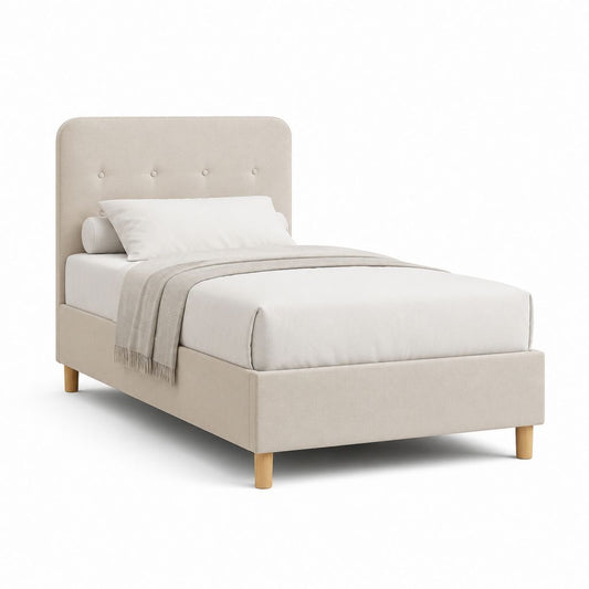Lit simple capitonné beige en polyester avec cadre 90 x 190 cm 205 x 98 x 105 cm
