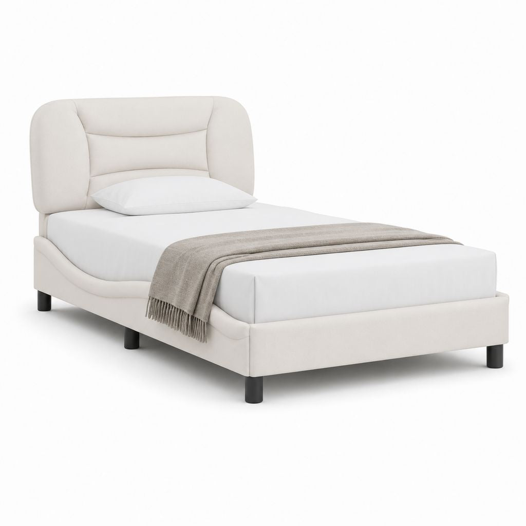 Lit capitonné 1 place beige en polyester avec cadre 90 x 190 cm