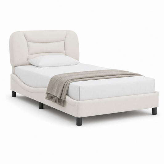 Lit capitonné 1 place beige en polyester avec cadre 90 x 190 cm