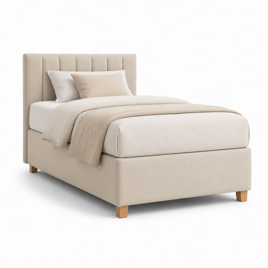 Lit capitonné 160 x 200 cm beige en polyester avec tête de lit rectangulaire