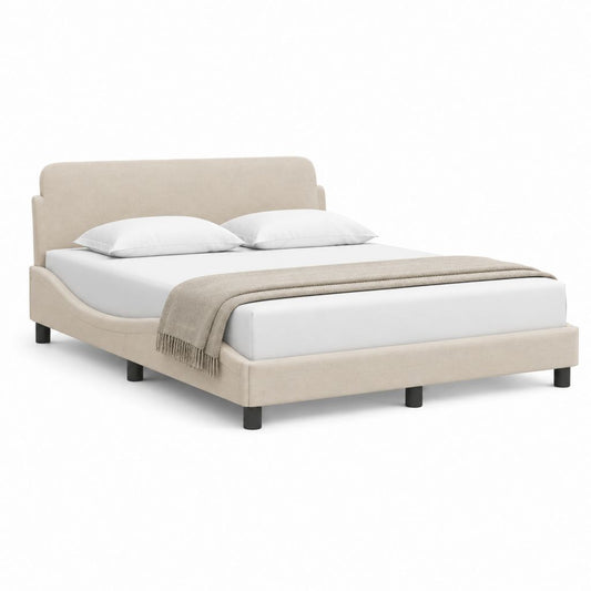 Lit double avec cadre rembourré beige en polyester 160 x 200 cm 176 x 216 x 100 cm