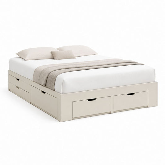 Lit double avec rangement beige en panneaux MDF 160 x 200 cm
