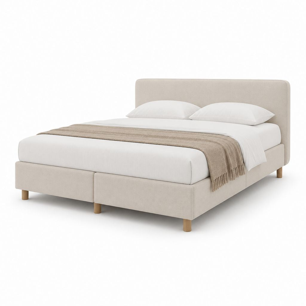 Lit double avec cadre de lit beige en polyester 160 x 200 cm