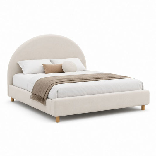 Lit double 160 x 200 cm beige en polyester avec tête de lit arrondie