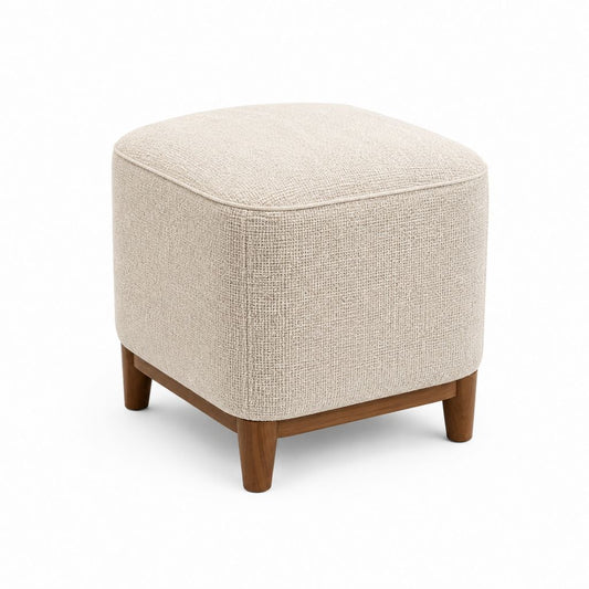 Pouf repose-pieds carré beige en polyester et bois massif 45 x 45 x 45 cm