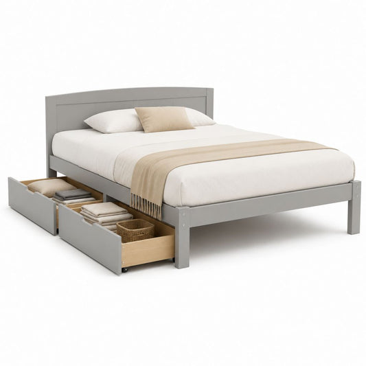 Lit double avec rangement gris en panneaux MDF 160 x 200 cm