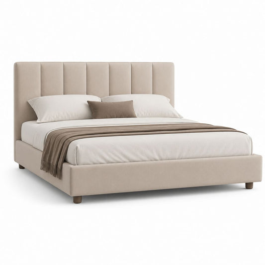 Lit double capitonné beige en polyester 160 x 200 cm avec tête de lit rembourrée