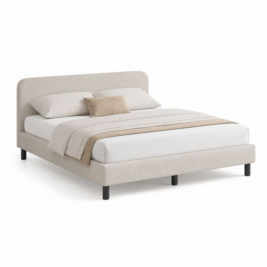 Cadre de lit double rembourré beige en polyester 160 x 200 cm avec tête de lit