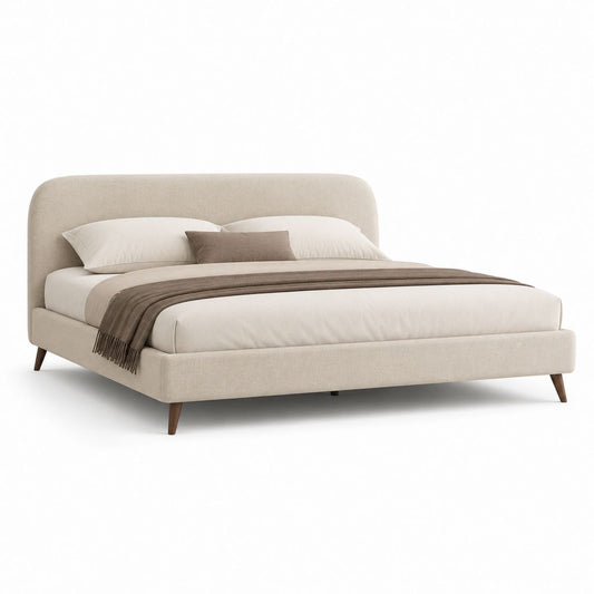 Lit double beige en polyester avec cadre rembourré 160 x 200 cm
