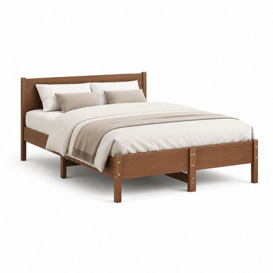 Cadre de lit double marron en bois massif 160 x 200 cm