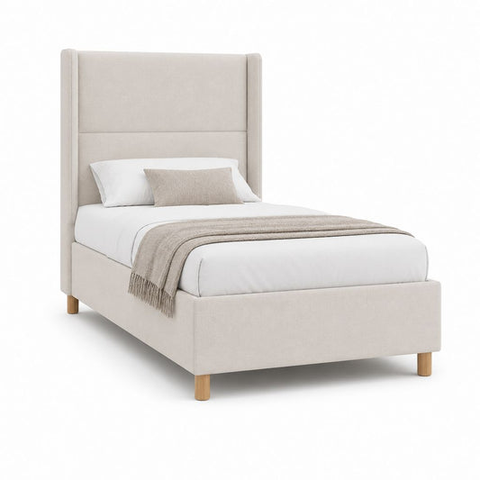 Lit simple avec tête de lit capitonnée beige en polyester 90 x 190 cm